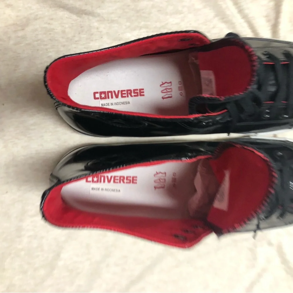 Converse Patent Leather High Tops Size 13 Red Lined Punk Grunge Streetwear Skate - Picture 5 of 11